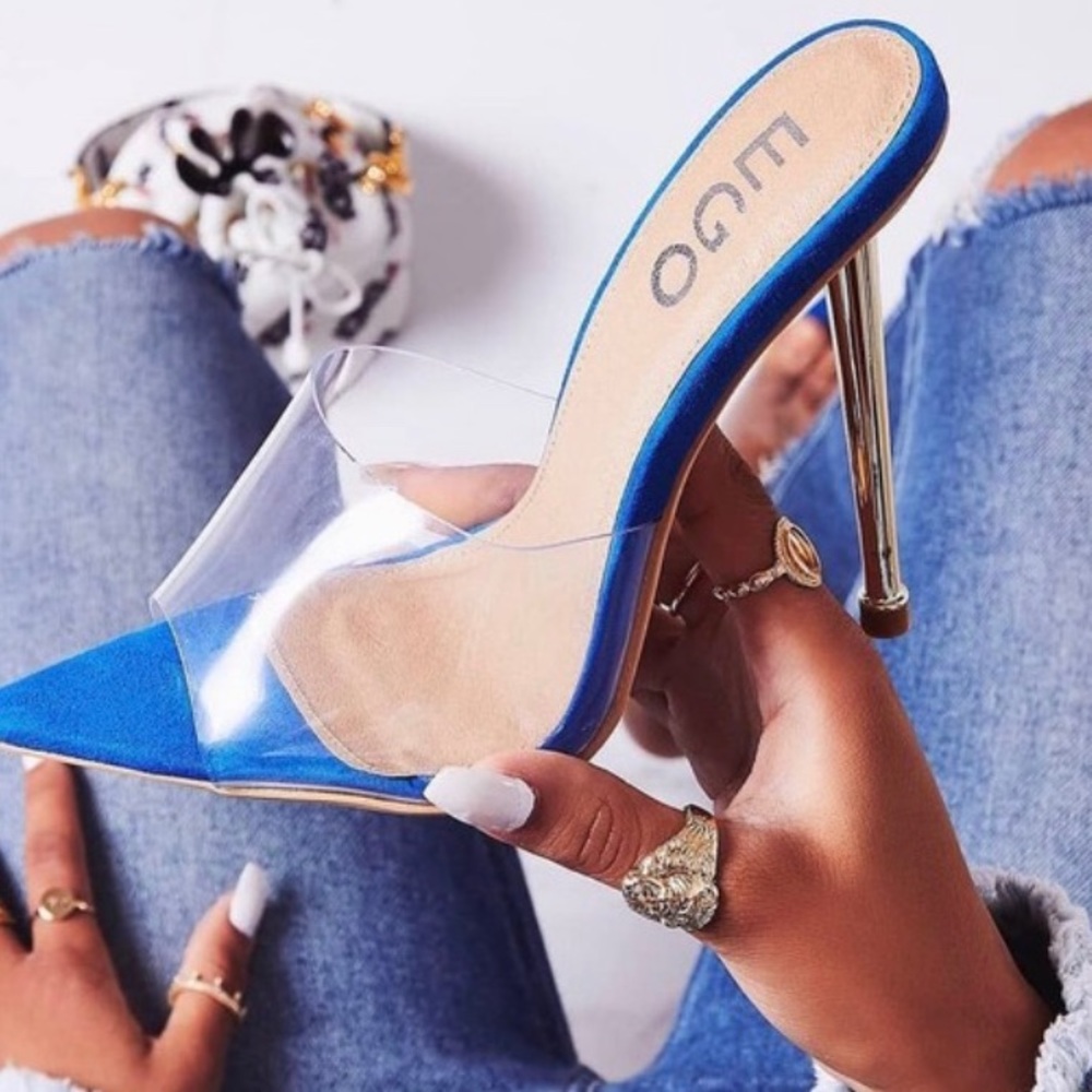 Blue stiletto with gold heel